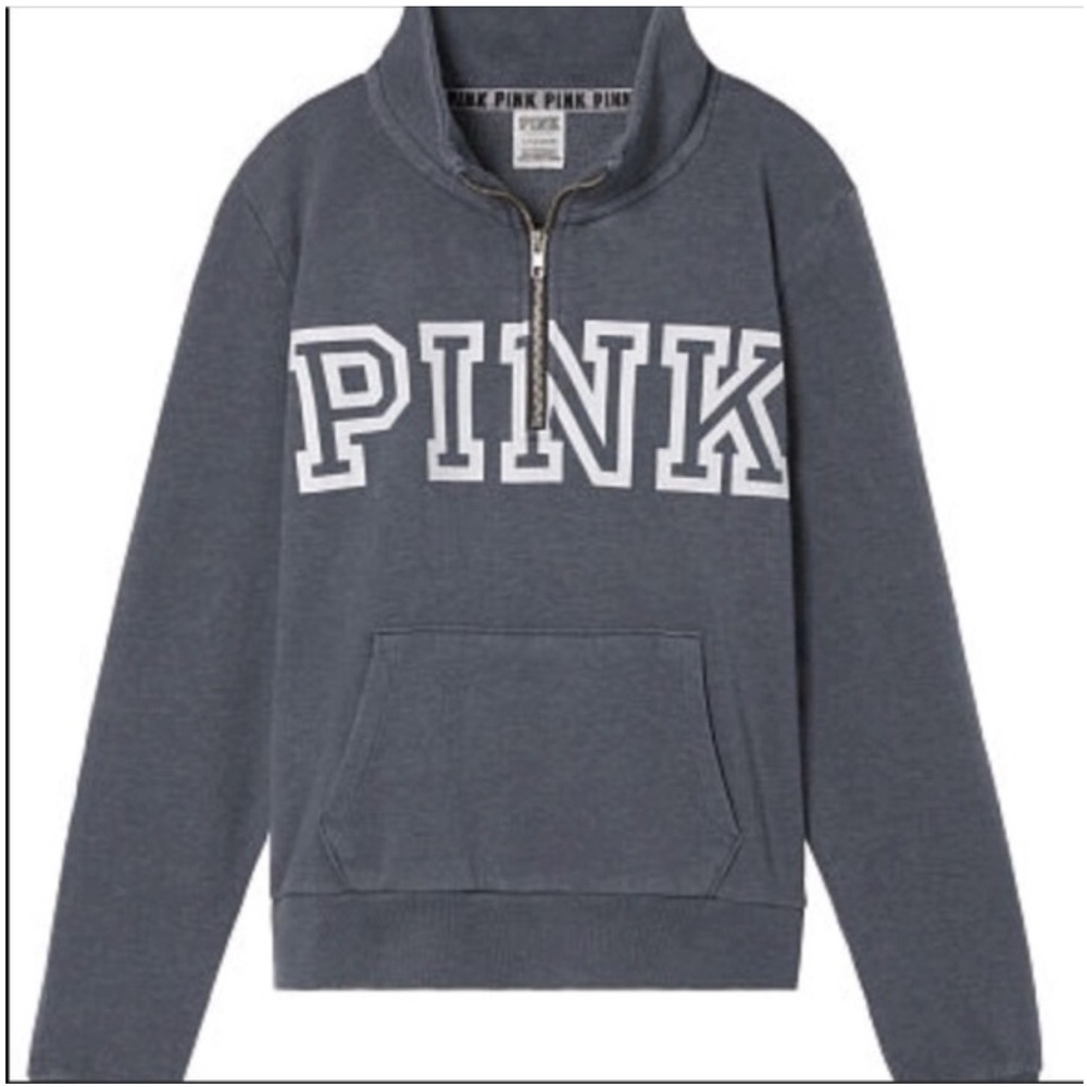 PINK Victoria's Secret QUARTER ZIP PULLOVER SZ S DARK GREY